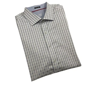 BUGATCHI UOMO Men’s Long Sleeve Button Up Striped White Blue Reversible Cuff-XL - Picture 1 of 14