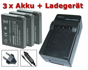 Ladegerät + 3 x Akku für GoPro HERO, HD HERO2 - ABPAK-001, AHDBT-001, AHDBT-002 - Bild 1 von 1