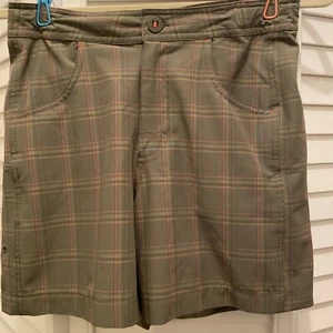 LL BEAN Girls “Cargo Shorts” Size 14 Khaki/Pink Plaid Elastic Ext. Waist Zip EUC - Picture 1 of 7