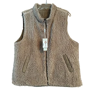 Charlie Paige Reversible Vest Womens Size XL Faux Fur Tan Zipper New with Tags - Picture 1 of 12