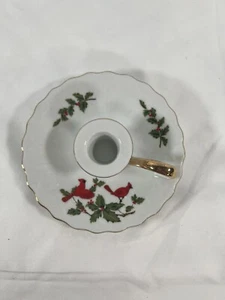 Vintage Lefton China Christmas Cardinal Candle Holder 1984 - Picture 1 of 3