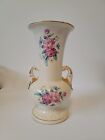 Vintage Spaulding China Double Handled Vase Ivory With Pink Roses Gold Trim