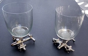 2 Godinger Silver Aviators Pilot Flight Attendant Wine Glass Tavern Bar - Picture 1 of 4