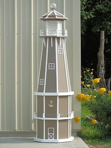 6 Foot Octagon Electric and Solar Powered Poly Lumber Lighthouse Clay/White - Picture 1 of 3