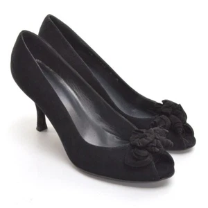 Scarpe donna Stuart Weitzman decolte ornate 8 M nere scamosciate punta aperta tacco alto - Foto 1 di 7