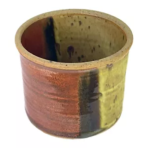 Jarrón arrojado a mano de cerámica de estudio 4"" rojo cerámica marrón beige firmado tierra redondo - Imagen 1 de 9