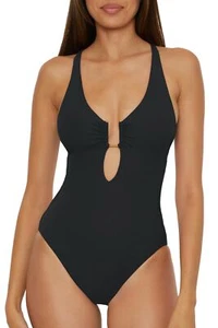 BECCA Womens Modern Edge One Piece Swimsuit Plunge Neck Tie Back Black Size M - Picture 1 of 8