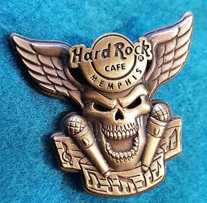 MEMPHIS BRONZE WINGED 3D SKULL SERIES MUSIC MICROPHONES Hard Rock Cafe PIN LE - Picture 1 of 1