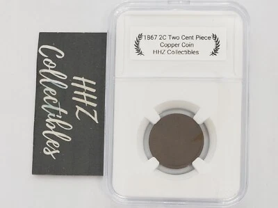 US 1867 2C Two Cent Piece Copper Coin w/ 0.91" 23mm Slab Holder - Image 1 of 4