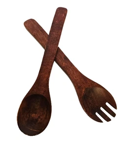 Handcrafted Vintage Teak Wood Salad Spoon and Fork Set 12" long - Picture 1 of 3
