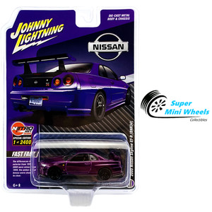 Johnny Lightning 1:64 - 2000 Nissan Skyline GT-R R34 (Purple) - Diecast Model 