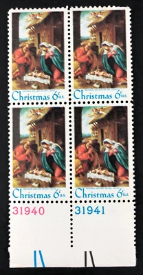 1970 Christmas Nativity 6 Cent 6c Stamp Block of 4 Scott #1414 - Image 1 of 4