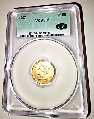Moneda de oro Quarter Eagle 1907 CAC AU-58 - $2,50  Foto 1 de 4