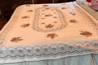 Vintage White Floral Design Rectangle Tablecloth Size 56.5" x 85.5"