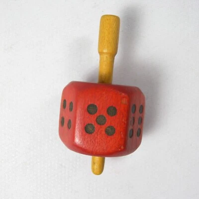 TROTTOLA DA GIOCO TEETOTUM DADO ROTANTE ART DECO IN LEGNO ROSSO VINTAGE V803 - Immagine 1 di 4
