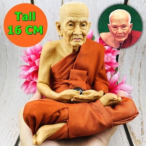 Lifelike Wax Art Monk Statue Meditation Lp Tuad WatChanghai Thai Amulet #9860 - Picture 1 of 9