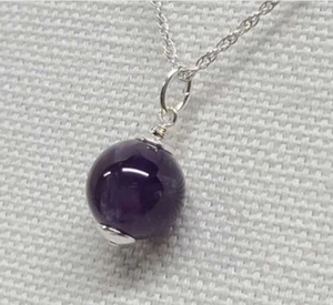 Artisan Amethyst Sterling Silver Modern Sphere Pendant Charm - Picture 1 of 2