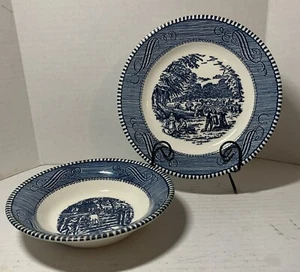 Vintage Royal China Currier And Ives Bread And Butter Dessert Plate & Berry Bowl - Picture 1 of 11