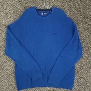 CHAPS Men's Blue Crew Neck Long Sleeve Knit Pull Over Sweater Size XXL - Picture 1 of 10