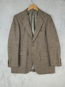 Vintage Harris Tweed Blazer Men's 40 Brown Houndstooth 100% Scottish Wool - Picture 1 of 13