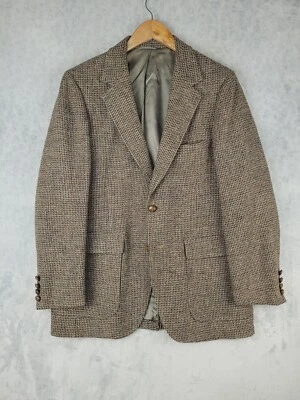 Vintage Harris Tweed Blazer Men's 40 Brown Houndstooth 100% Scottish Wool - Image 1 of 4