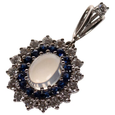 Anhänger Weißgold 750 mit Mondstein, Brillanten & Saphiren  (D2950) - Bild 1 von 4