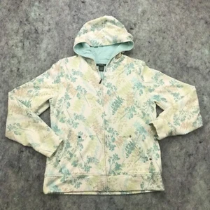 Eddie Bauer Womens Hoodie Extra Medium Beige Green Floral Full Zip Stretch - Picture 1 of 12