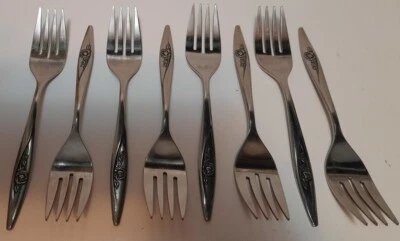 Oneidacraft Deluxe LASTING ROSE 8 Salad ForksStainless Flatware Foto 1 de 4