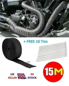 15m Titanium black Heat Wrap Tape Exhaust Insulating Downpipe Manifold w/10 Ties - Picture 1 of 9