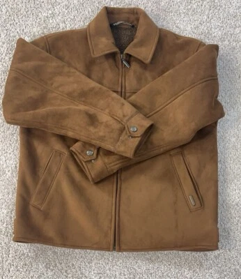 Weatherproof Faux Suede Jacket Mens Size Medium Brown Full Zip Sherpa Lined - Image 1 of 4