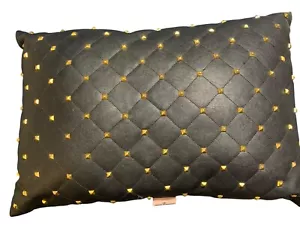 Juicy Coutour Black Faux Leather With Gold Metal Studs Throw Pillow 17” Rare - Picture 1 of 5