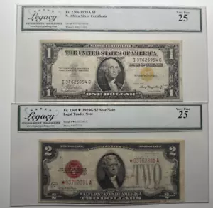 PAIR LEGACY25 VF STAR 1928G 2$ & 1935A AFRICA YELLOW SEAL 3381A/6954A - Picture 1 of 2
