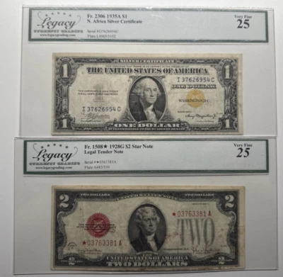 PAIR LEGACY25 VF STAR 1928G 2$ & 1935A AFRICA YELLOW SEAL 3381A/6954A - Image 1 of 2