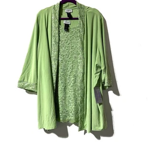 Catherines Twin set Jacket & Tank Top Size 32W Light Green Lace Sequins USA NWT - Picture 1 of 10