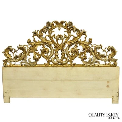 Cabecero de cama antiguo francés rococó dorado madera tallada italiano tamaño king Foto 1 de 4
