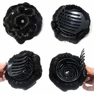 REOU Pferdeschwanz Extensions Dutt Strass Clip in Haar Donut Haarteile für Frauen, - Bild 1 von 6