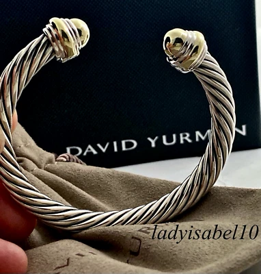 Brazalete clásico David Yurman plata oro 14k cable cúpula con bolsa - Auténtico Foto 1 de 4