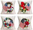 Royalours Independence Day Pillow Covers Set of 4 USA American Flag with Flowers