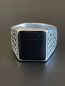 Fashion Black Obsidian Gemstone S925 Silver Plated Men Women Ring Size 8 - Picture 1 of 8