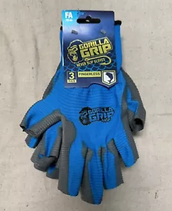 Guantes Gorilla Grip sin dedos nunca deslizantes 3 pares talla única para todos los azules de pesca - Imagen 1 de 4