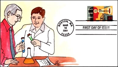 Scott 3503 34 Cents Diabetes Melissa Fox Hand Painted FDC 3 Of 6 - Image 1 of 2