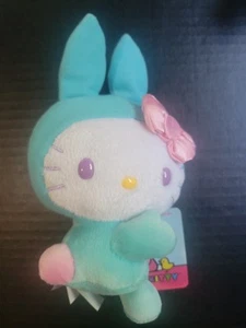 HELLO KITTY EASTER MINT BUNNY Yellow 6 inch 2013 Jakks Heart Blue Bow NWT - Picture 1 of 2