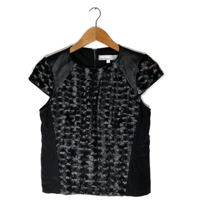 Hunter Bell Top Sz 2 Leather Sequin Cap Sleeve Zip Black Goth Punk Career - Image 1 of 4