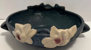 Roseville Magnolia Two-Handle Blue Console Bowl No. 448-8" Vintage - Picture 1 of 10