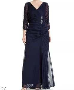 Vestido Formal Adrianna Papell 20W Mujer Plus Negro Drapeado Acanalado Estrás - Imagen 1 de 22