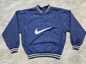 Vintage 90s Nike Center Swoosh Pullover Windbreaker Herren Gr. S Y2K Big Logo Navy - Bild 1 von 8
