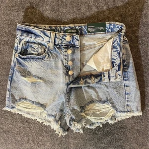 Wild Fable Jeansshorts Größe 4 hoher Bund abgenutzt roher Saum Knopfleiste NEU Neu mit Etikett - Bild 1 von 15
