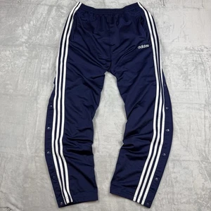 De Colección Adidas Azul Marino Tearaway Pantalones de Pista 3 Rayas Botón a Presión Laterales Talla M Sueltos Y2K - Imagen 1 de 9