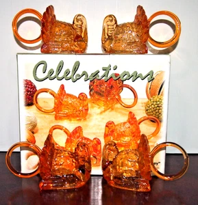 Celebrations Set Of 4 Amber Glass Turkey Napkin Rings With Box For Thanksgiving - Picture 1 of 3
