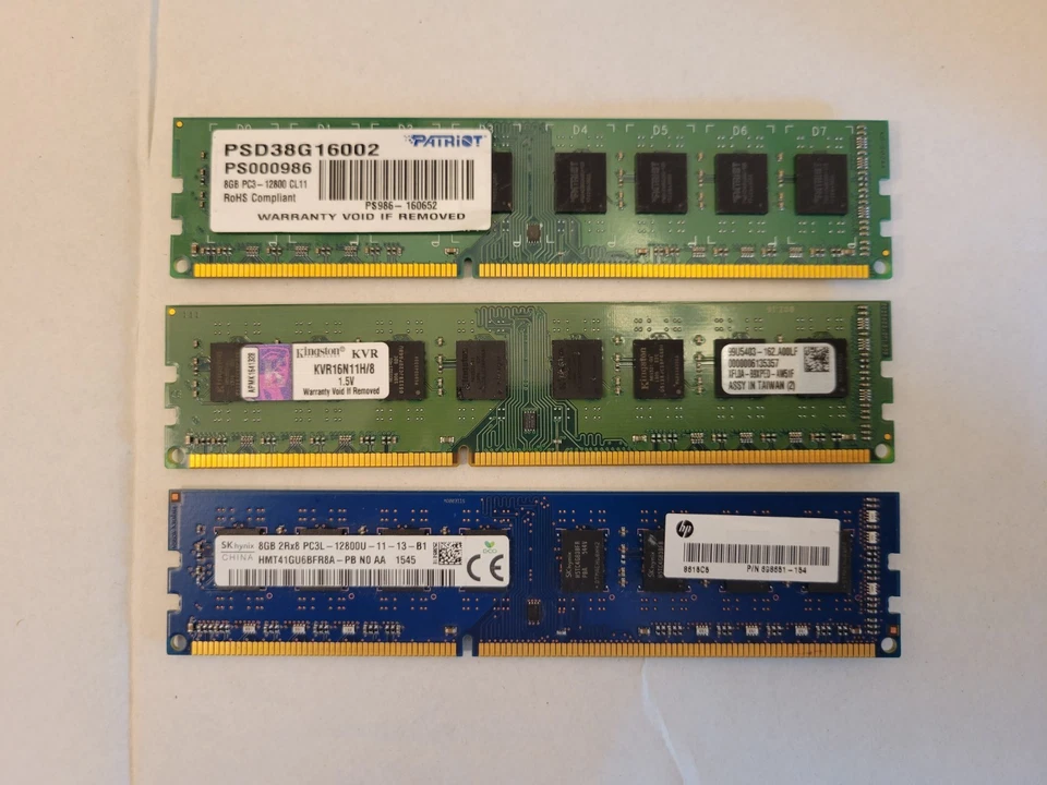 Лот из 3 - памяти настольного компьютера - 8GB 2Rx8 PC3(L)-12800U (PATRIOT, KINGSTON, SK HYNIX) - Изображение 1 из 1